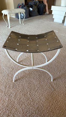 Curule Bench with Croc-Embossed Metal Seat