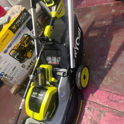 Lawnmower ryobi whisper awd+ straight shaft trimmer w 1-6ah battery and fast charger $370 