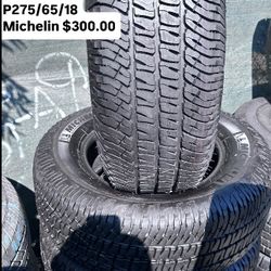 SET OF FOUR USED TIRES MICHELIN 275/65/18