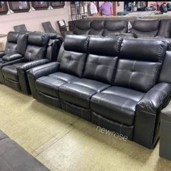 Kempten Black📌 LED Reclining Living Room Set 
Sofa