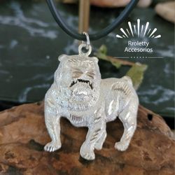 Sterling Silver 925  Bulldog Pendant Necklace Diamond Cut Finish.
