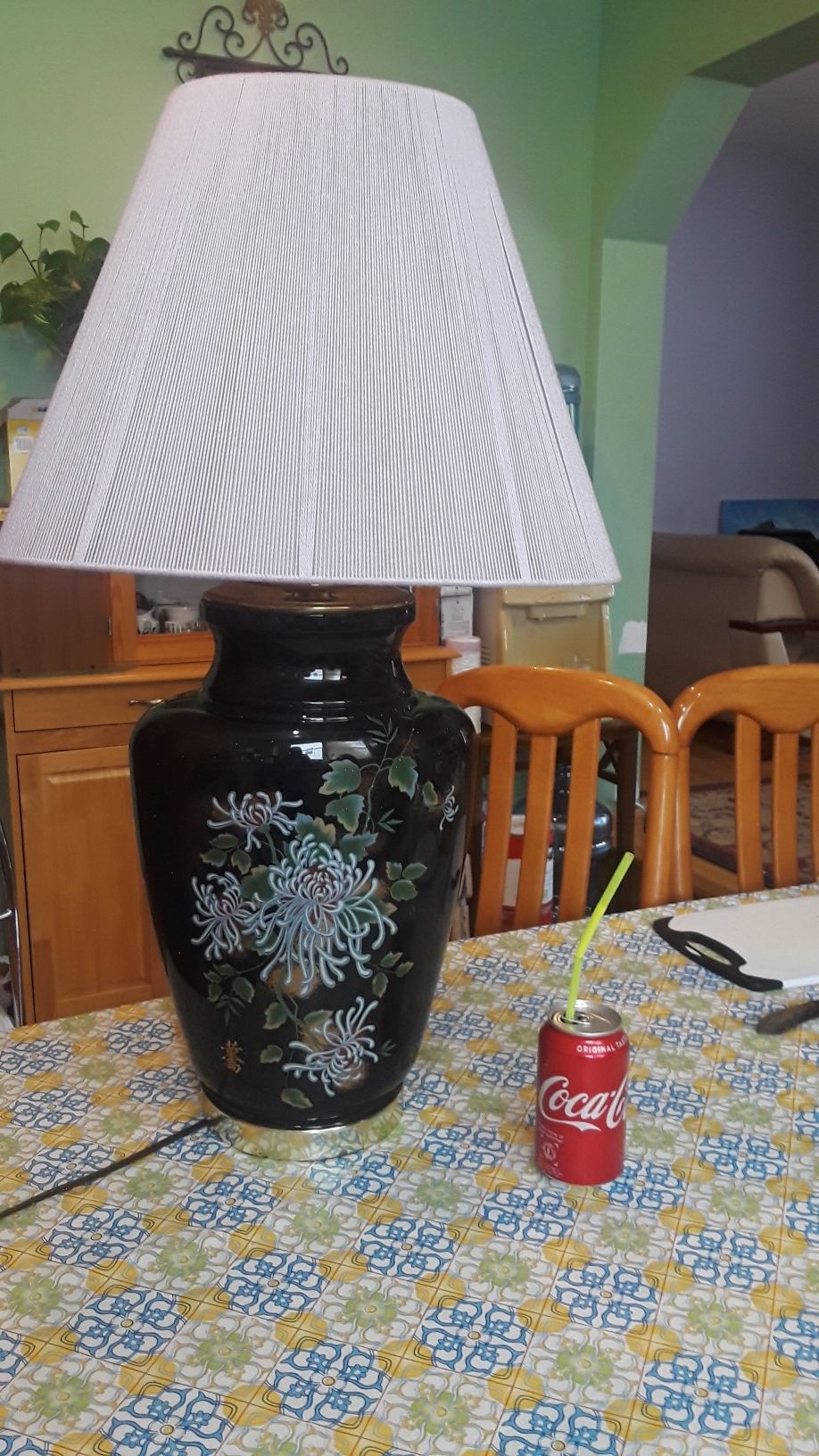Antique big lamp, porcelain glass