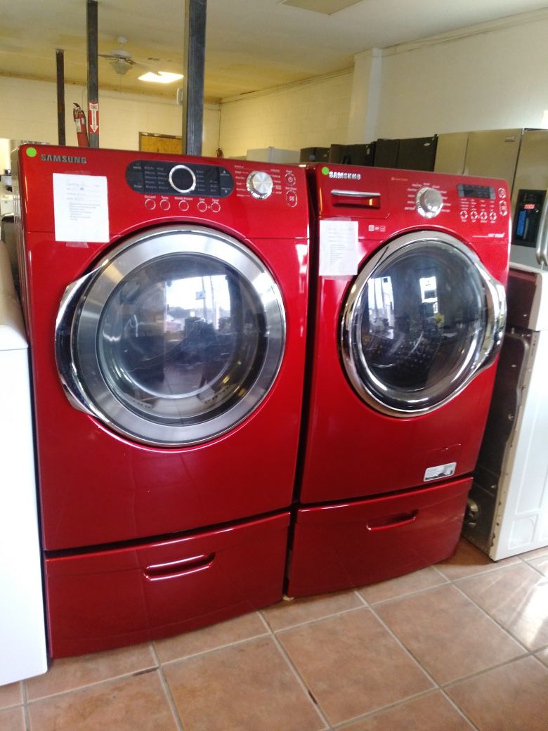 Red Samsung Front Load Washer And Dryer Set 1 Year Warranty