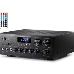 Stereo Receivers with Bluetooth 5.0, 2.0 Channel Power Audio Amplifier Stereo System w/USB, SD, AUX, RCA, MIC in w/Echo, LED for Karaoke, Home Theater