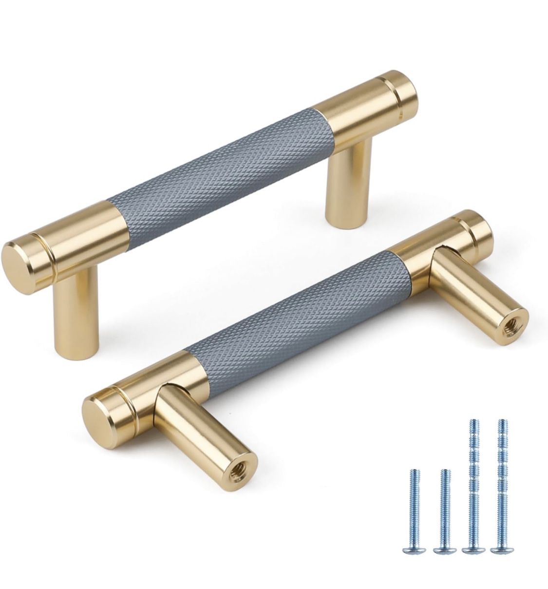 12 Pack 3 Inch 76 mm Barrel Cabinet Pulls Gold and Grey
