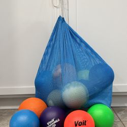 15-Pack Soft Rubber Dodgeballs 5” & 7” w/ Mesh Storage Bag – Air Touch, No-Sting