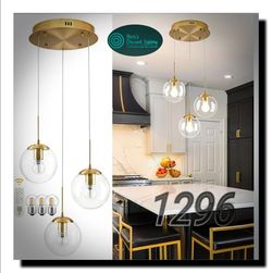Modern Gold Globe Glass Chandelier 3-Light Pendant Light w/ Remote & Bulbs Included