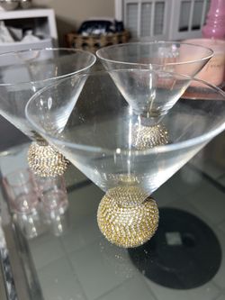 Vintage Rhinestone crystal ball stemless martini glasses