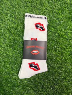 Chrome Hearts Crew Socks White Lips Graphic
