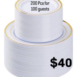 200 Pcs Gold Plastic Plates For 100 Guests See Description 