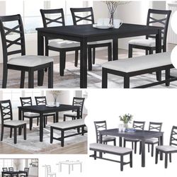 Dining table set with chairs and bench