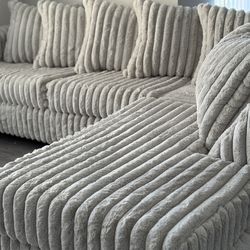 New in Box light Gray Trendy Fluffy Sectional Couch $10DOWN