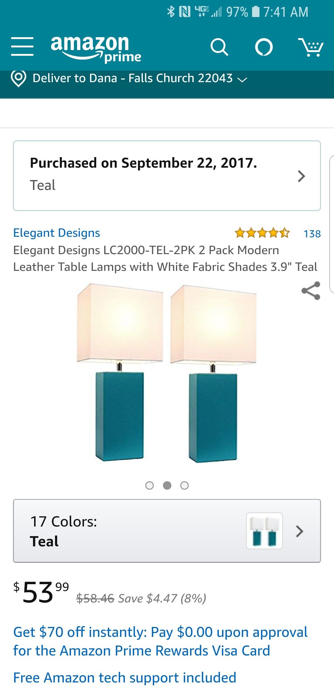 Teal lamps set of 2