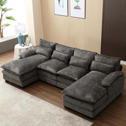 U-Shaped Sectional Oversized Modular Sofa Couch,Chenille Fabric,Comfy Cloud Couch with Double Chaises,Throw Pillows,Memory Foam Sleeper for Living Roo