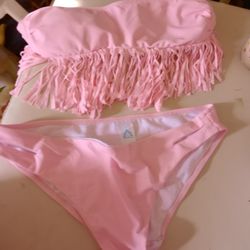 New Hot Pink Fringe Bikini Sz L  