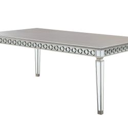 ACME Varian Rectangular Dining Table in Mirrored and Antique Platinum