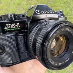 Black Canon AE-1 Program + 50mm 1.8 FD lens 35mm film camera