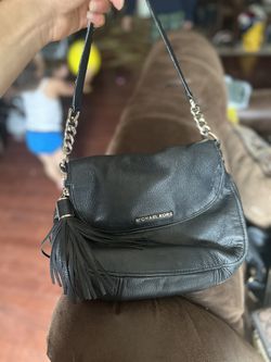 Michael Kors Black Leather Flap Bag with Tassel