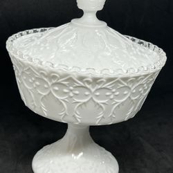 VTG 9” FENTON SILVER CREST SPANISH LACE COVERED CANDY DISH UNSIGNED SILVER-CREST