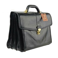 NEW VALENTINA IN PELLE Briefcase Black Cowhide Attache Lawyer Bag