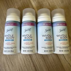Secret Whole Body Deodorant Spray, Peach & Vanilla Travel Size 1oz Lot Of 4