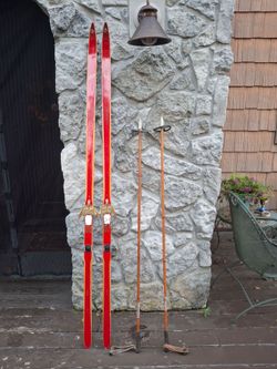 Lot of Vintage Skis and Poles