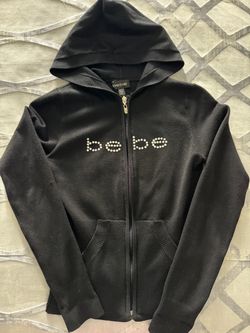 Bebe Black Zip-Up Hoodie with Rhinestone Logo