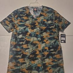 Dickies Scrub Top Mens SMALL Camouflage Over and Out V Neck Stretch NEW 