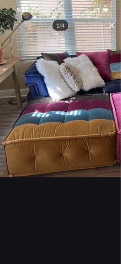 Velvet striped ottoman - like new!