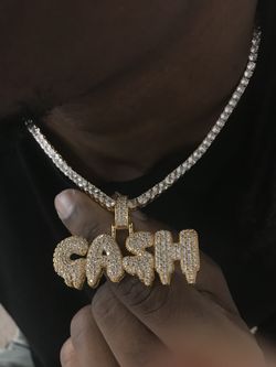 Iced out cash dipping pendant with tennis chain
