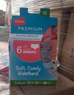 Hanes Premium Girls' Tagless Briefs 6-Pack Size 12