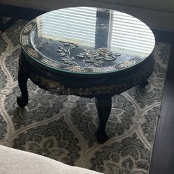 Stunning 1940's Asian Chinoiserie Black Lacquer Floral Form Coffee Table. 