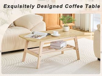 39 inch solid wood coffee table - double-layer storage wooden center coffee table with very large storage space, suitable for living rooms, apartments