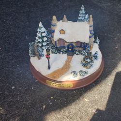 Thomas Kinkade Light Up Christmas House With Trees.