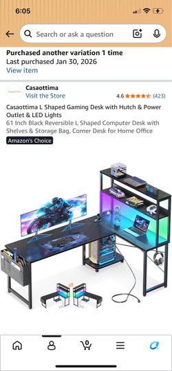 Casaottima L-Shaped Gaming Desk with Hutch and LED Lights