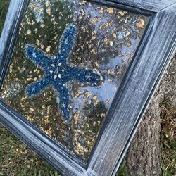 Large Starfish Resin Picture With Gold Flakes 