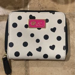 Betsey Johnson Black Hearts With Black Poka Dots Women's Zip Around Wallet 