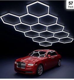 14 Hexagon LED Garage Light 6500K, 61560 Lumens, Honeycomb Design, 14-Grid System, Octagon Shop Light for Workshop, Gym, Warehouse & Car Wash (White, 
