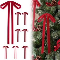 DazSpirit 8 Pcs Large Red Christmas Velvet Bow Ornament Vintage Decor 23.6 x 15.7 Inch, Oversized Ribbon Accent, Ideal for Swag, Staircase, Wreath, Tr