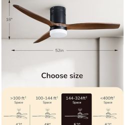 EDISHINE 52 Inch Ceiling Fan with Light, Modern Ceiling Fan with Light and Remote
