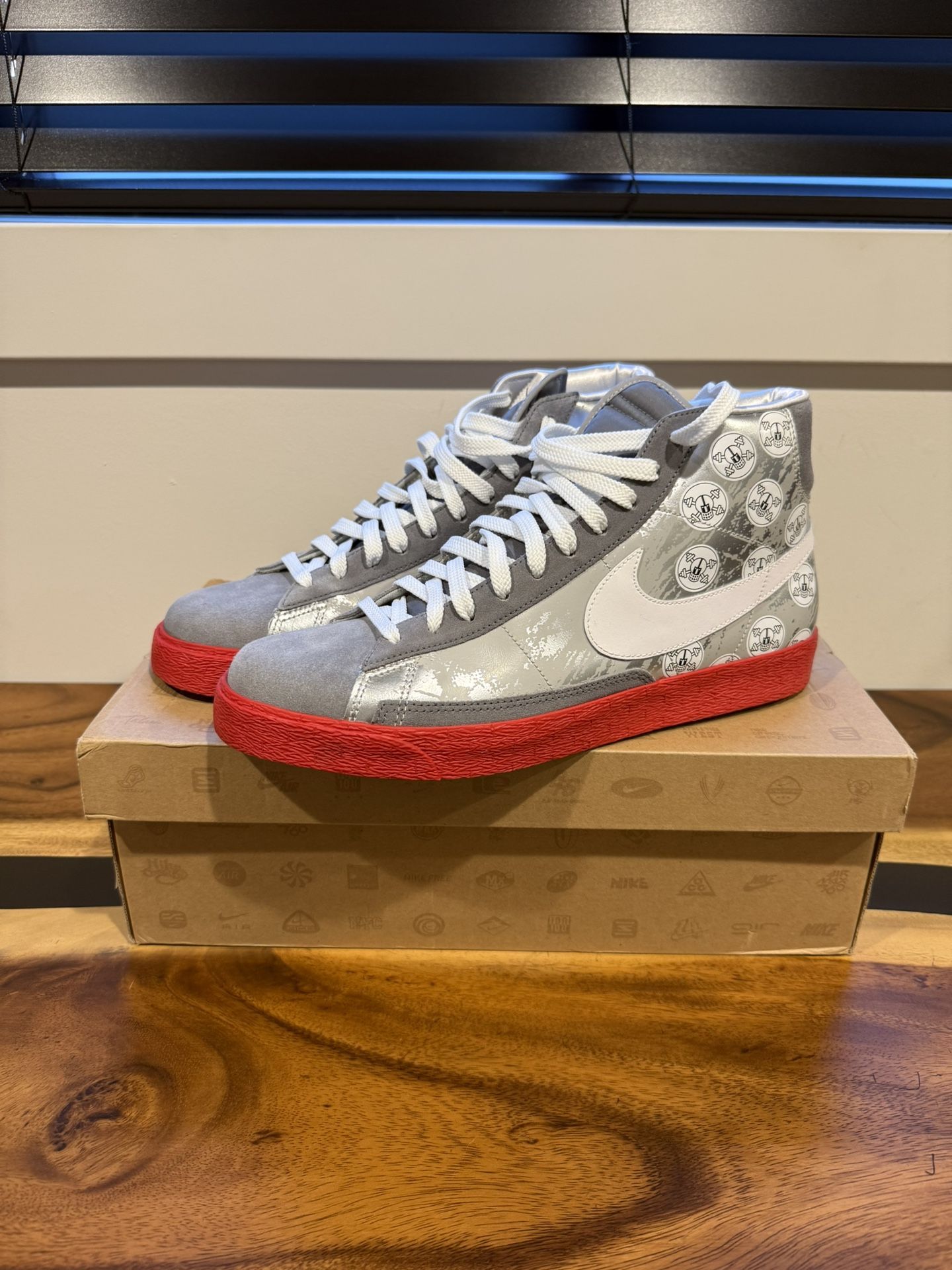 Nike Blazer High – Helmets and Cross Bones – Metallic Silver / White / Sport Red  – “OSU / Ohio State Buckeyes” - MINT CONDITION (MENS SIZE 12)