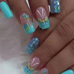 B2G1F 24-pcs. Medium Square Butterfly Press On Nails