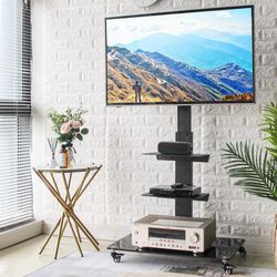 Rolling TV Stand with Mount Mobile TV Cart for 40 to 80 inch Flat Panel TVs, Black