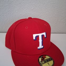 New Era Texas Rangers All Red White Logo 59fifty Fitted Hat Size  7
