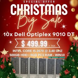 Lot of 10 - Dell OptiPlex 9010 DT with Intel Core i5-3570, 500 GB HDD, 8 GB PC3 RAM, Win10


