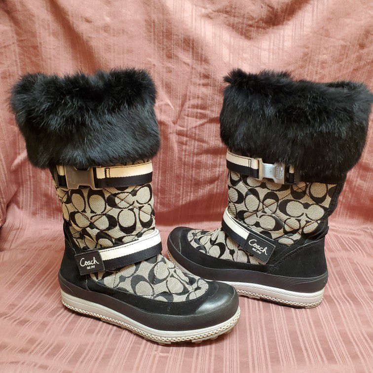 Women's Coach Black Mariette Snow Winter Boots Size 6.5