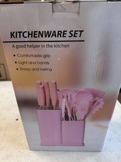 Generic 19 Piece Kitchenware Utensils and Knife Set- includes: 9 Piece Silicone Cooking Utensils- 5 Piece Sharp Stainless Steel Chef Knives- Scissors