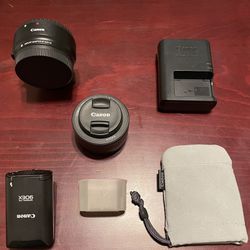 Canon EOS-M Accessories: Flash, Diffuser, Lens, Lens Adapter, And Battery Charger.
