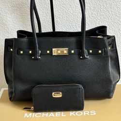 Michael Kors Large Addison Leather Tote with Wallet, GUC/MK Set Usado