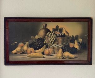 Old Framed Fruit Artwork 30.5 in. X 16.5 in